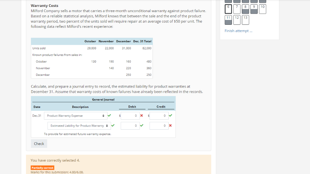 Solved Warranty Costs Milford Company sells a motor that