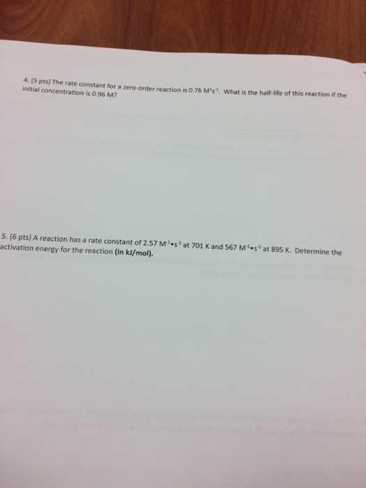 Solved 4. (5 pts) The rate constant for a zero-order | Chegg.com