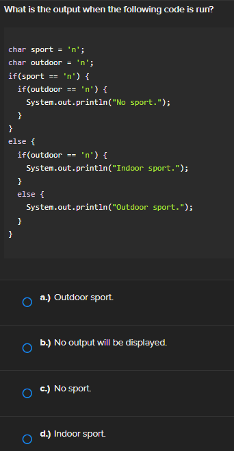 Solved What is the output when the following code is run? | Chegg.com