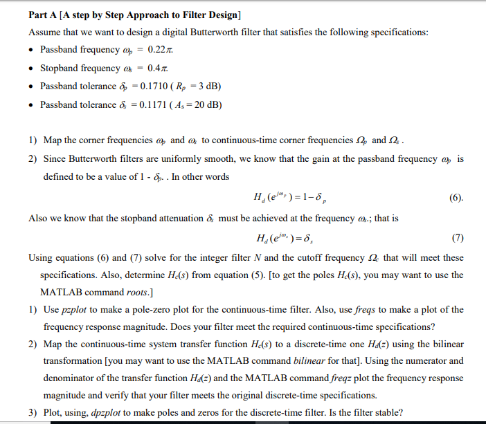 Solved Part A [A Step By Step Approach To Filter Design] | Chegg.com