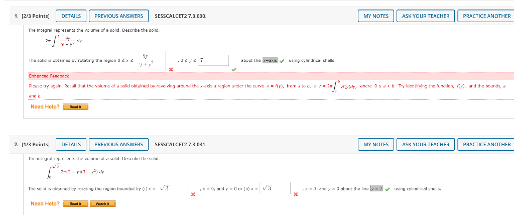 Solved 1. [2/3 Points) DETAILS PREVIOUS ANSWERS SESSCALCET2 | Chegg.com