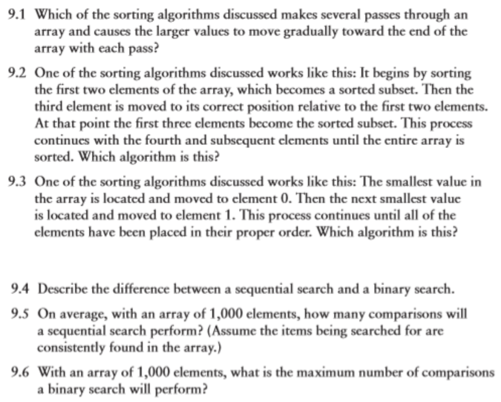 Solved 9.1 Which of the sorting algorithms discussed makes | Chegg.com