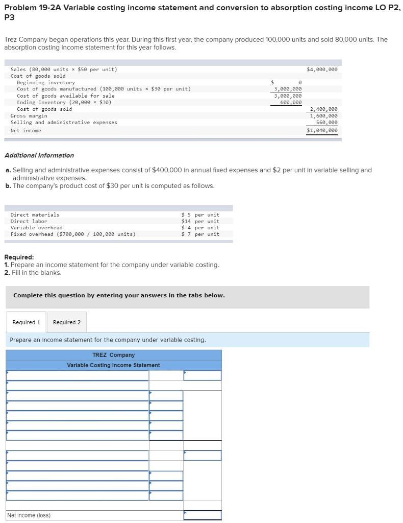 Solved Problem 19-2A Variable costing income statement and | Chegg.com