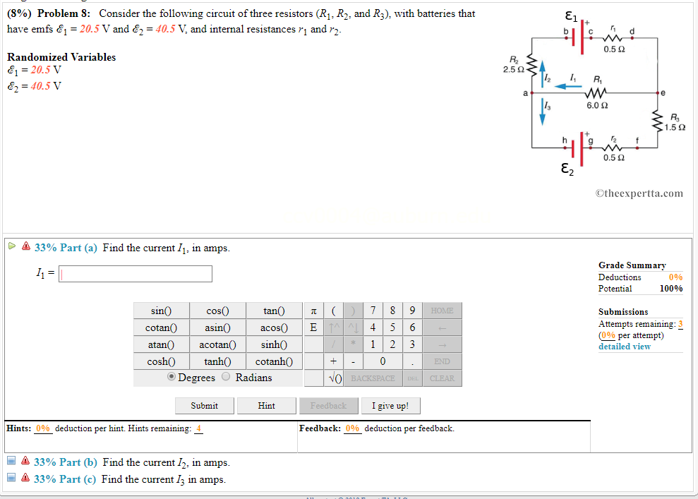 Solved (8%) Problem 8: Consider the following circuit of | Chegg.com
