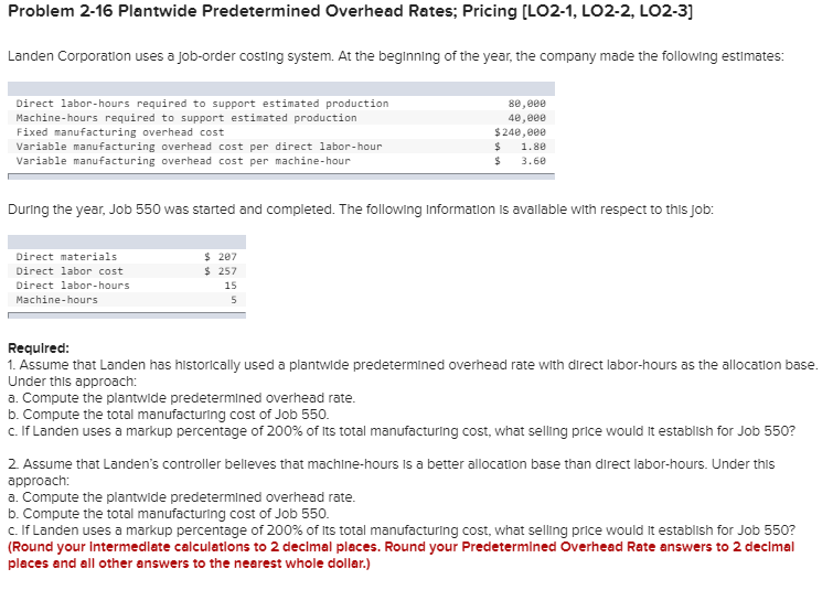 Solved Problem 2-16 Plantwide Predetermined Overhead Rates, | Chegg.com