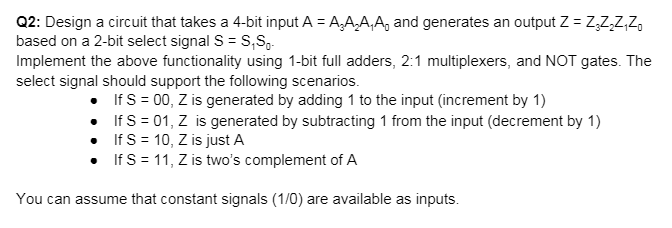 Solved Q2: Design A Circuit That Takes A 4-bit Input A = | Chegg.com