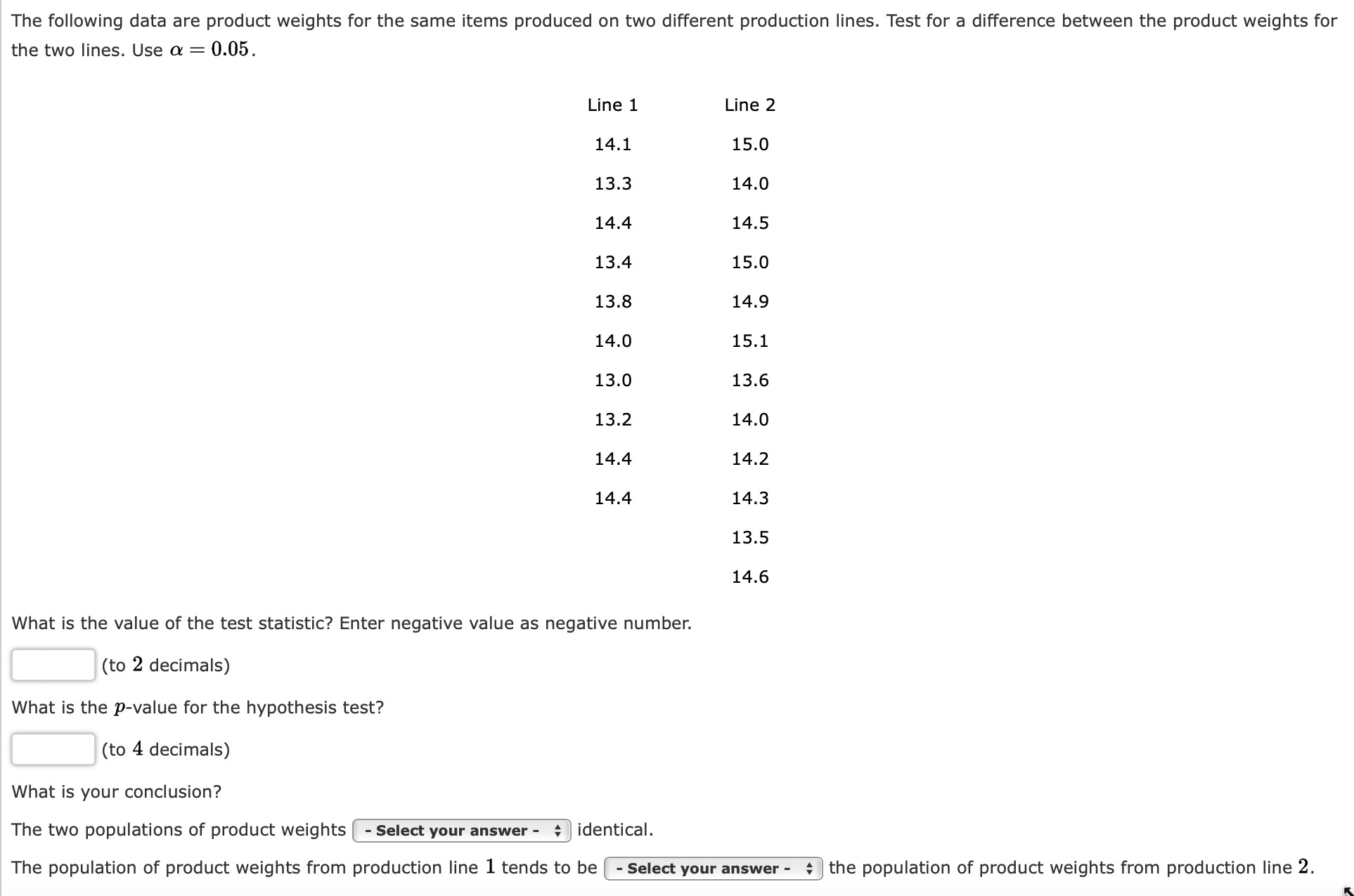 Solved The following data are product weights for the same | Chegg.com