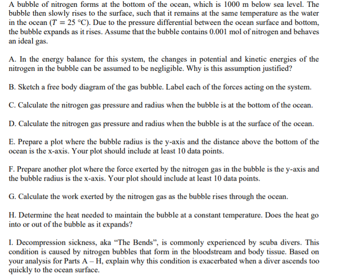 Solved A bubble of nitrogen forms at the bottom of the | Chegg.com