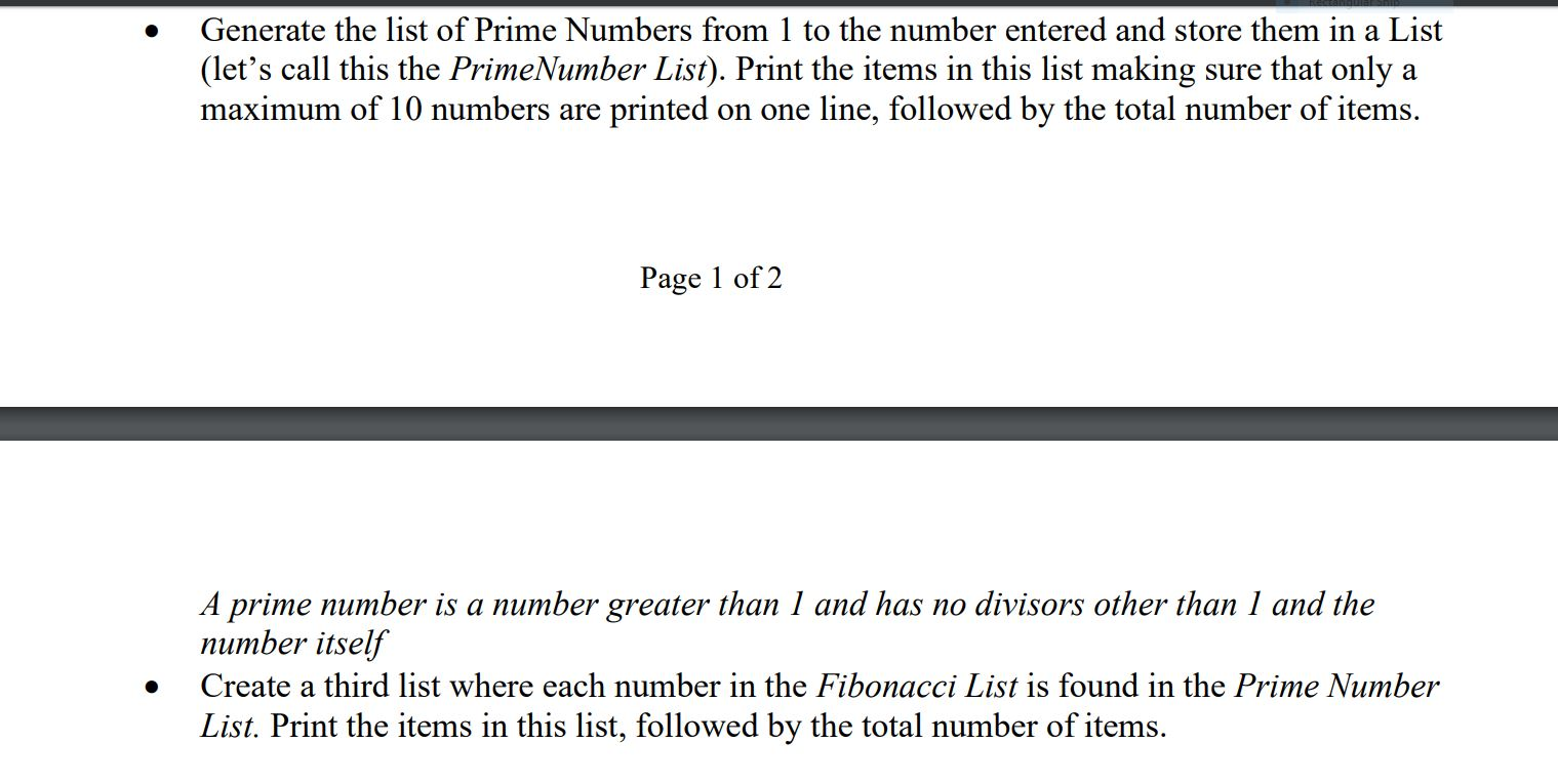 Solved Generate the list of Prime Numbers from 1 to the | Chegg.com