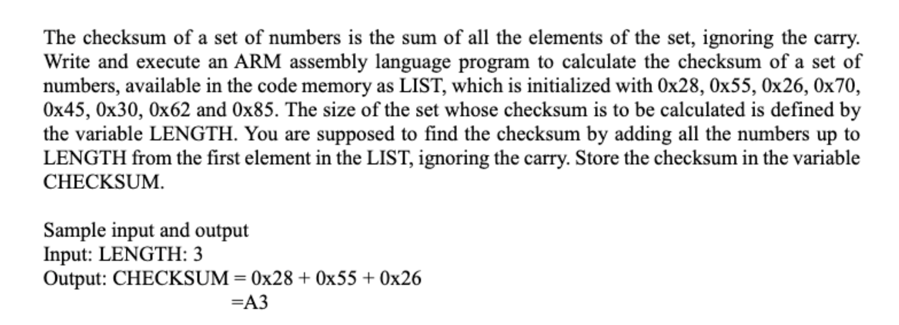 The checksum of a set of numbers is the sum of all | Chegg.com