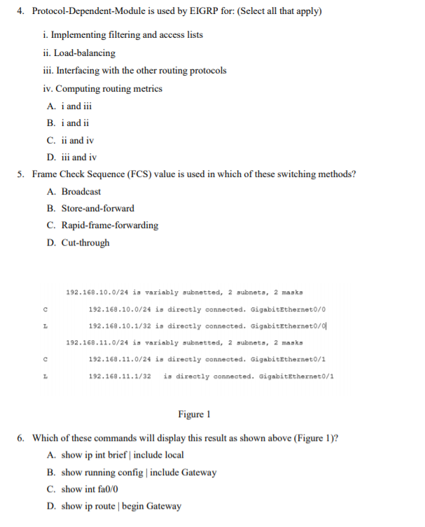 Solved 4. Protocol-Dependent-Module is used by EIGRP for: | Chegg.com