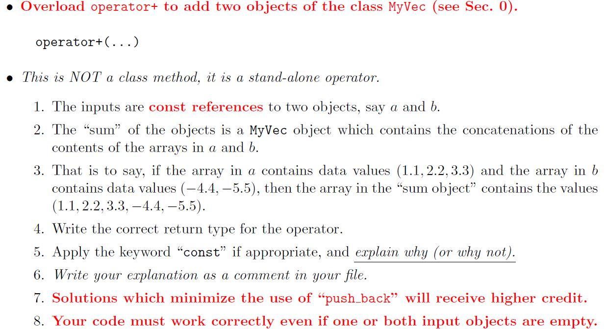 Overload operator+ to add two objects of the class | Chegg.com