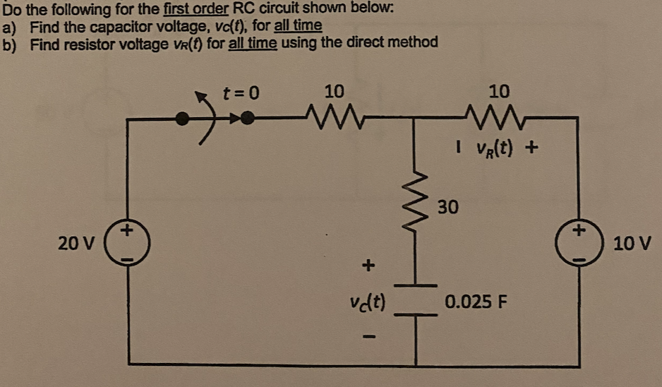 Solved Do the following for the first order RC circuit shown | Chegg.com