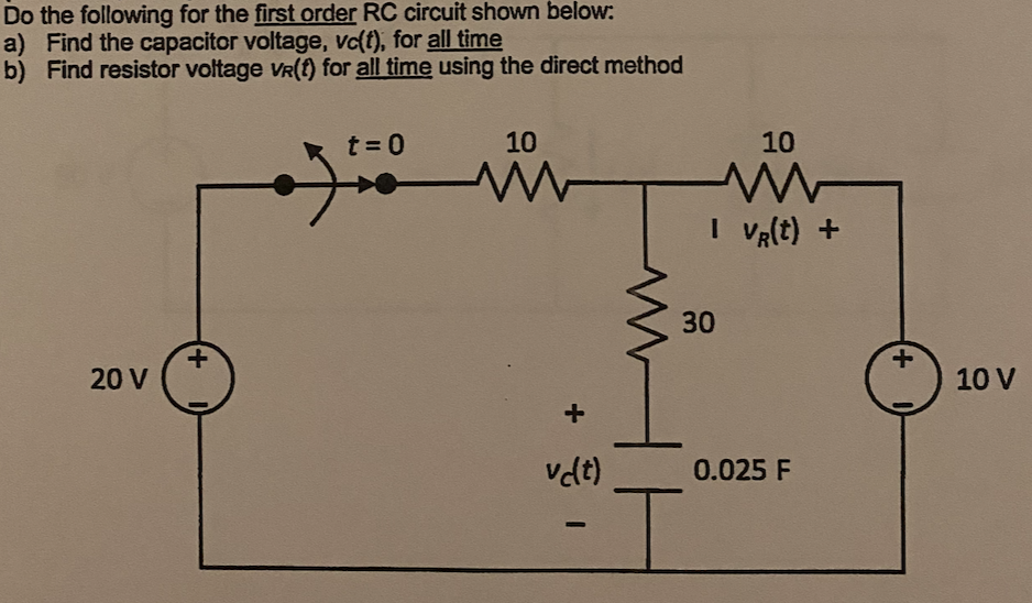 Solved Do The Following For The First Order RC Circuit Shown | Chegg.com