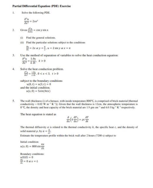 Solved Partial Differential Equation (PDE) Exercise Solve | Chegg.com
