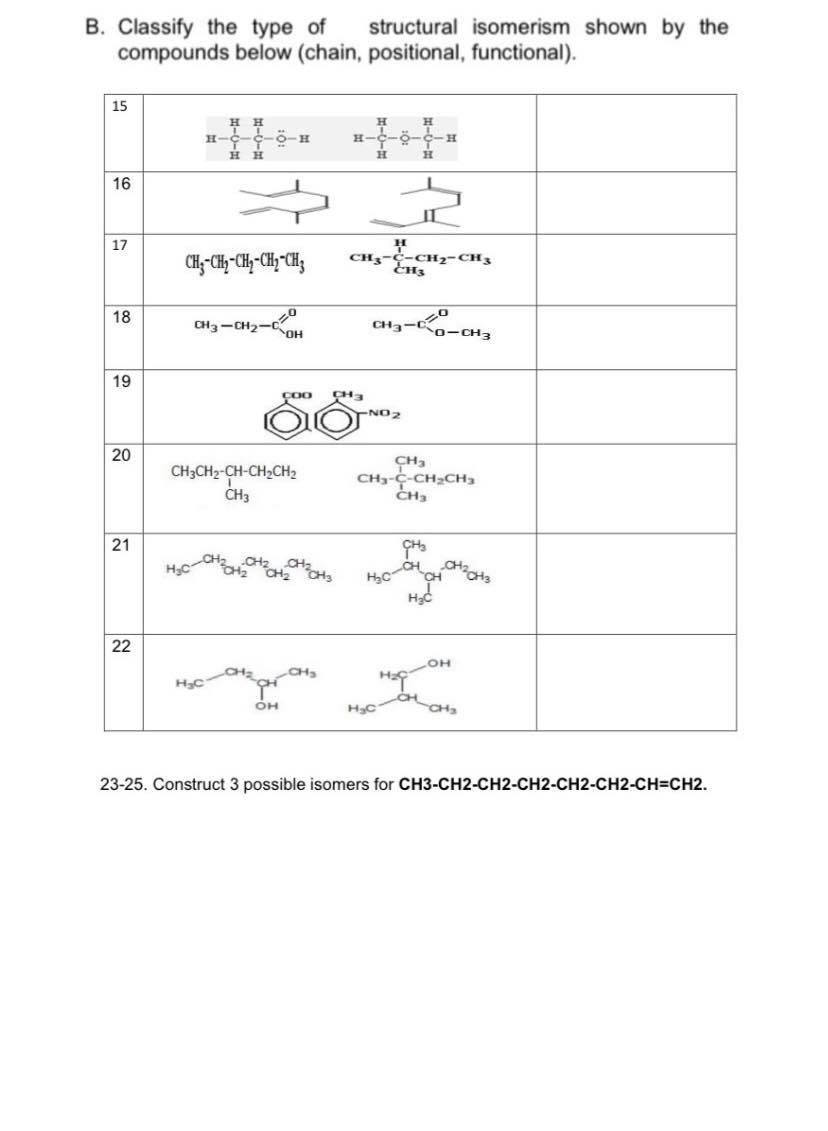 Solved B. Classify the type of structural isomerism shown by | Chegg.com
