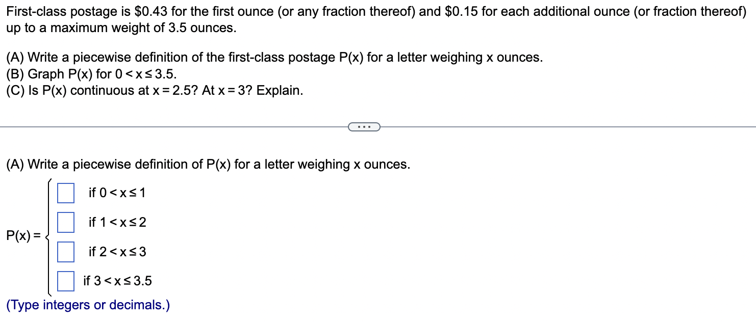 Solved First class postage is 0.43 for the first ounce or