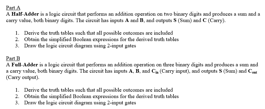 Solved Part A A Half-Adder is a logic circuit that performs | Chegg.com
