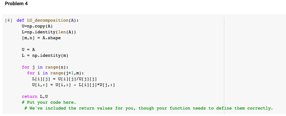 Solved Problem 7. Define a function LU_solver (A,b) which | Chegg.com