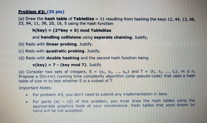 Solved Problem#3L(35 pts) (a) Draw the hash table of | Chegg.com