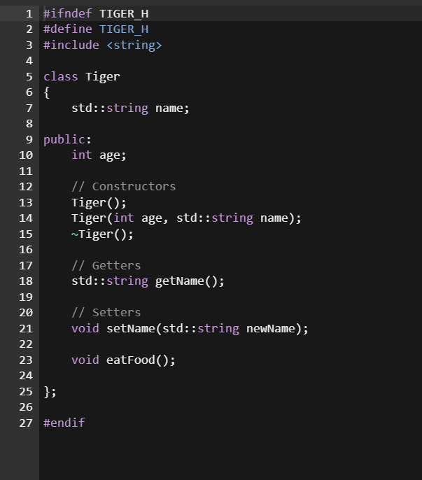 Solved Modify the following Tiger class and implementation | Chegg.com