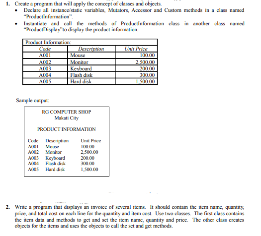 Solved 1. Create a program that will apply the concept of | Chegg.com