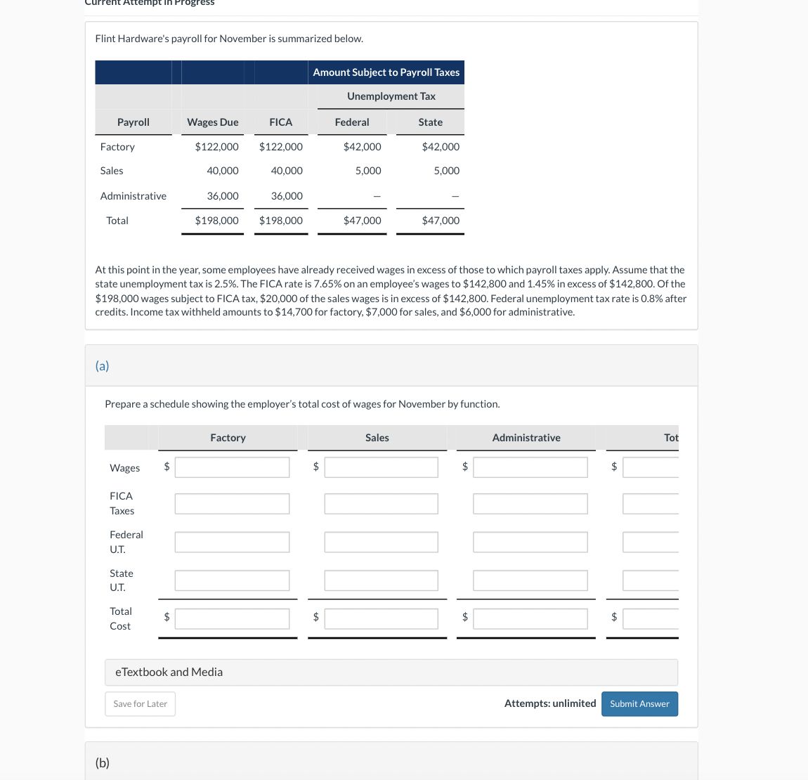 Solved Flint Hardware's payroll for November is summarized
