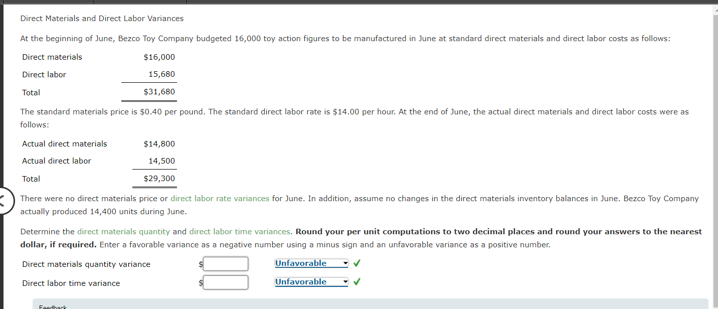 Solved Direct Materials and Direct Labor Variance Analysis | Chegg.com