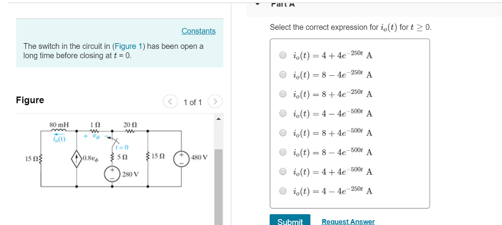 Solved Constants Select the correct expression for io(t) | Chegg.com