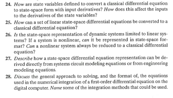 Solved 24. How are state variables defined to convert a | Chegg.com