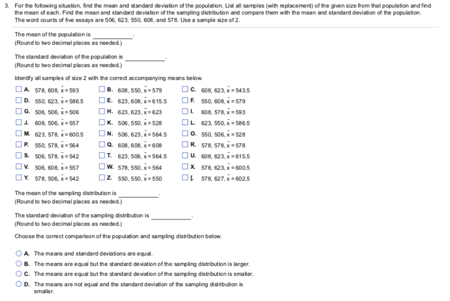 Solved 3. For the following situation, find the mean and | Chegg.com
