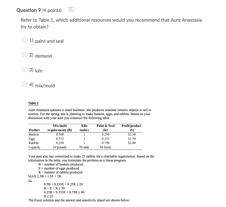 Solved Question 9 (4 points) Refer to Table 1, which | Chegg.com