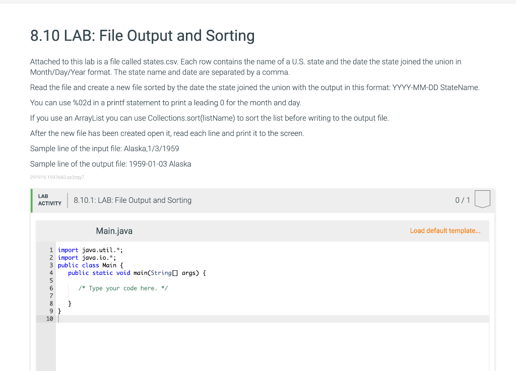 Solved 8.10 LAB: File Output and Sorting Attached to this | Chegg.com