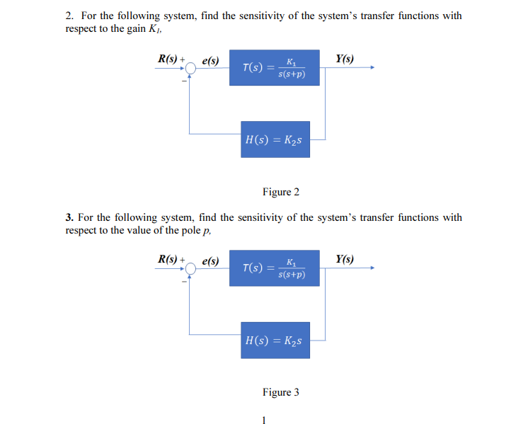 Solved 2. For the following system, find the sensitivity of | Chegg.com