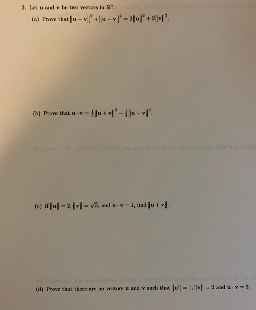 Solved 2. Let u and y be two vectors in R3. (a) Prove that | Chegg.com