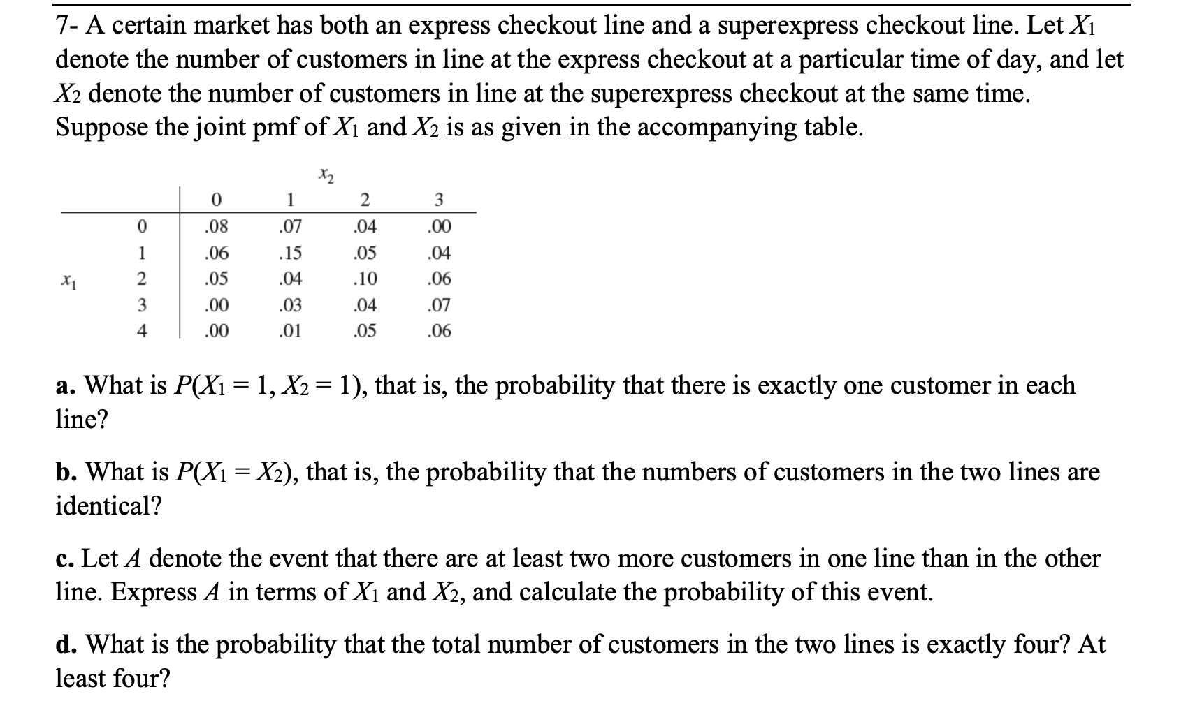Solved 7- A certain market has both an express checkout line | Chegg.com