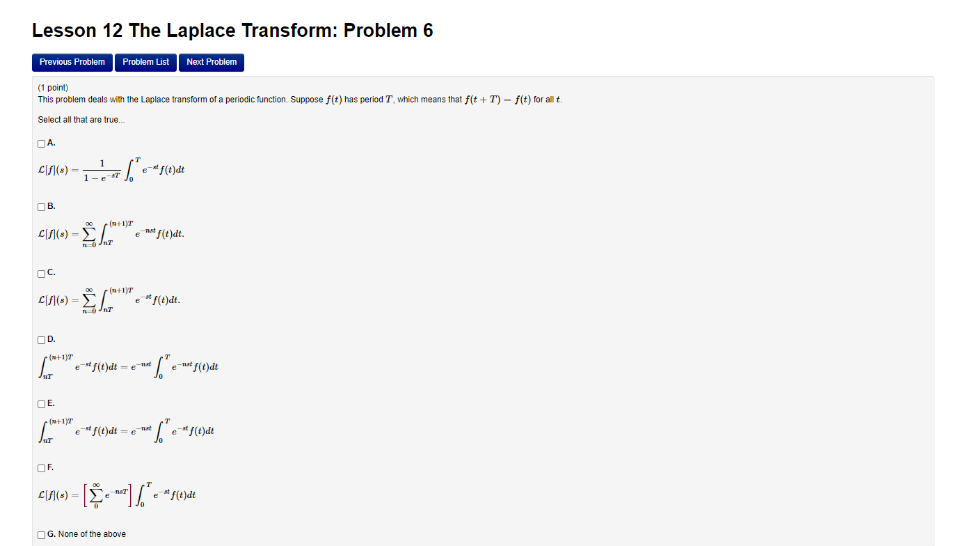 Solved Lesson 12 The Laplace Transform: Problem 6 Previous | Chegg.com