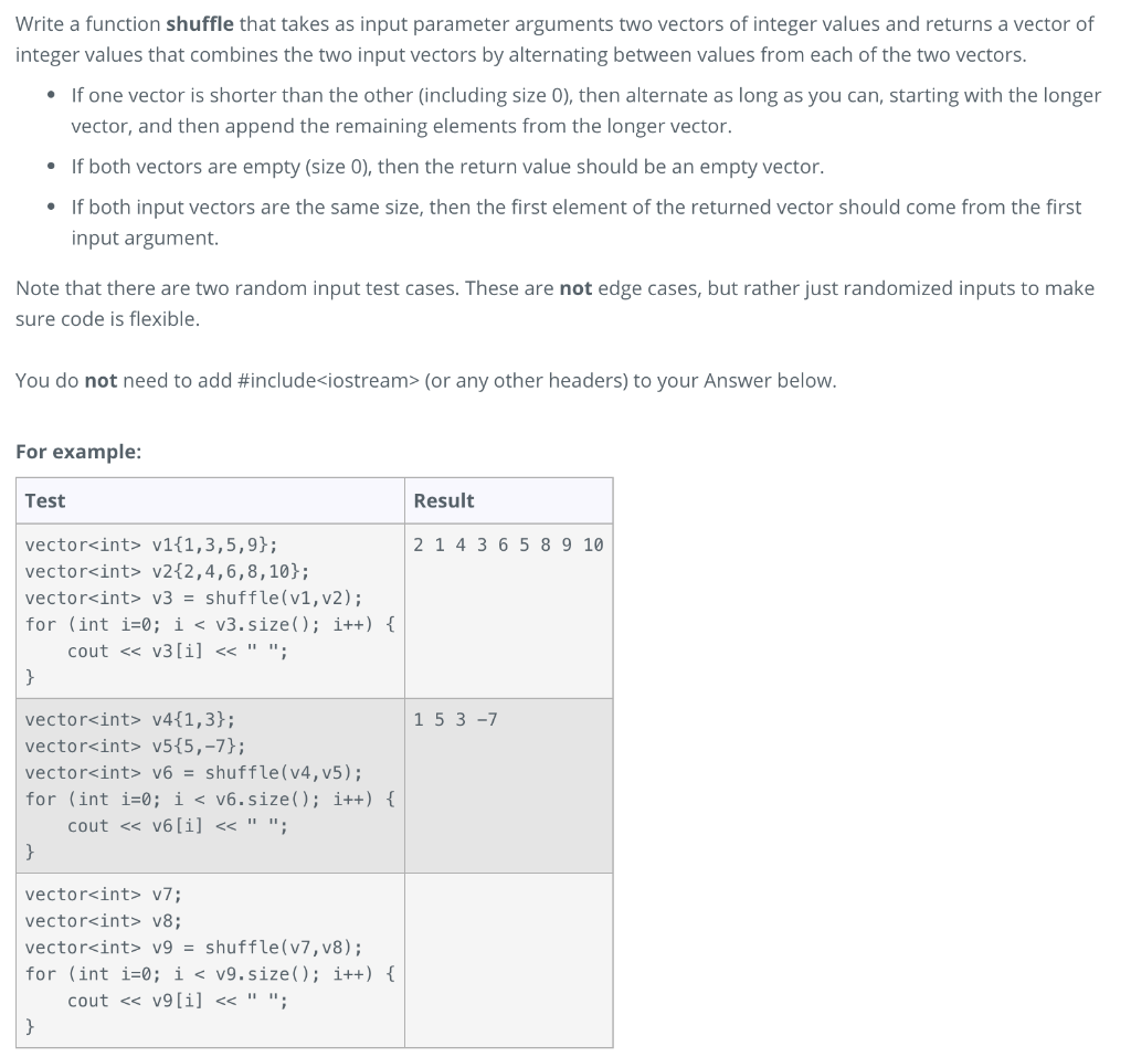 Solved Write A Function Shuffle That Takes As Input | Chegg.com