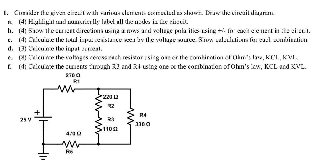 Solved 1. Consider the given circuit with various elements | Chegg.com