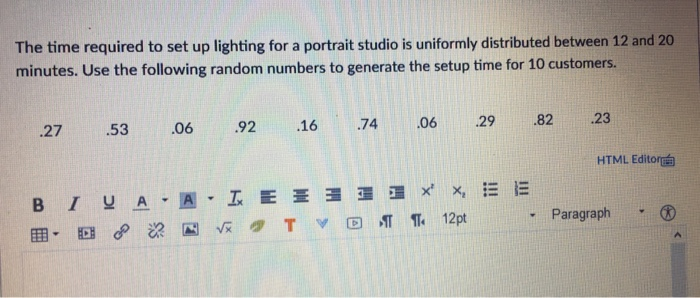 Solved The Time Required To Set Up Lighting For A Portrait Chegg