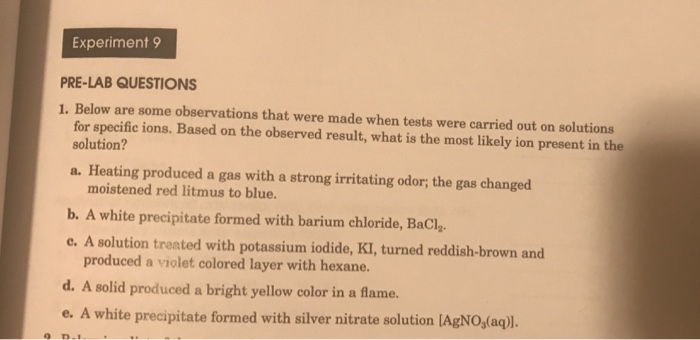 Solved Experiment 9 PRE-LAB QUESTIONS 1. Below Are Some | Chegg.com