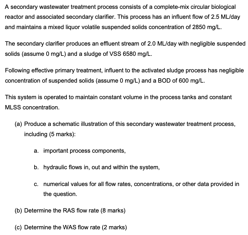 A secondary wastewater treatment process consists of