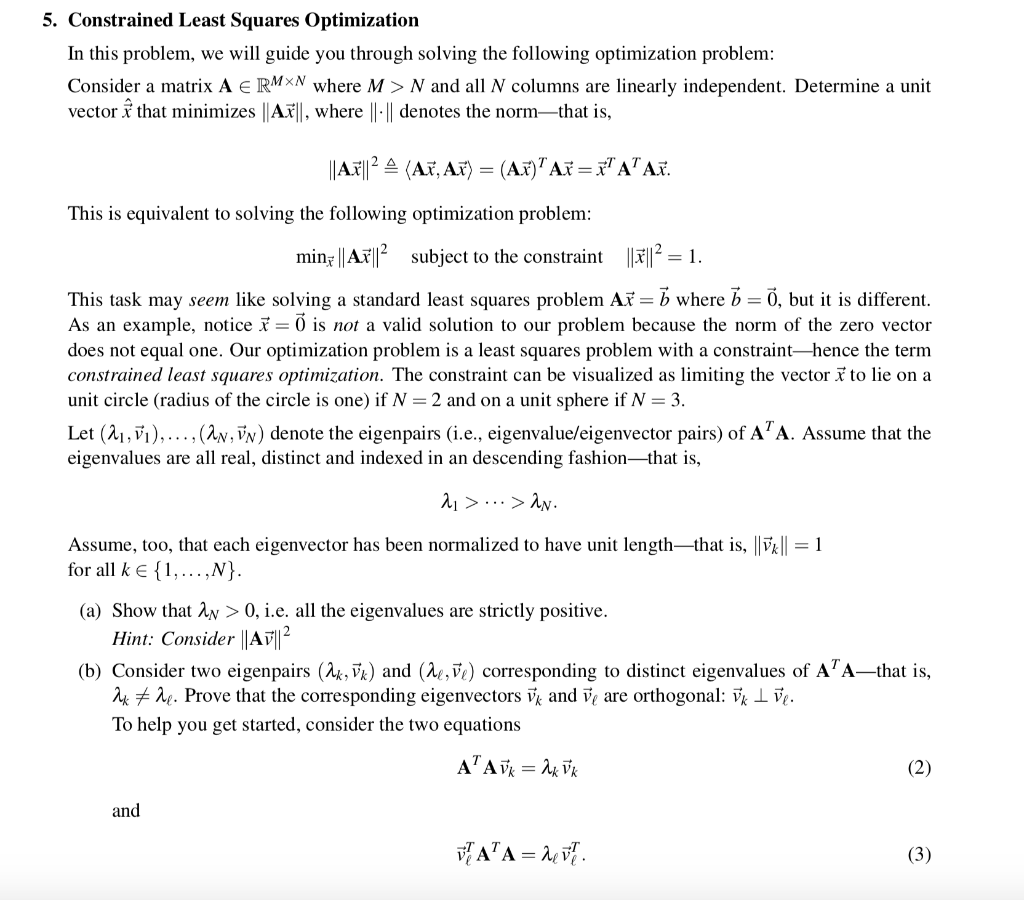 5. Constrained Least Squares Optimization In this | Chegg.com