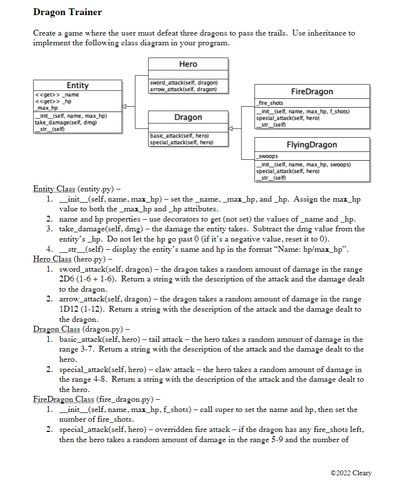 Solved Dragon Trainer Create a game where the user must | Chegg.com