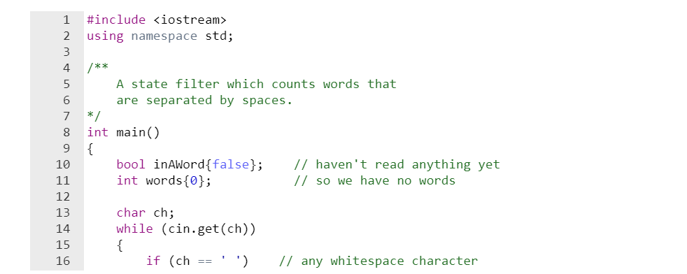 Solved The filter words counts the number of words in input | Chegg.com