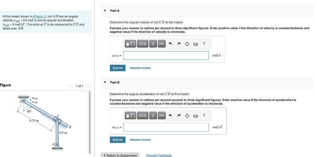 Solved At the instant shown in (Fligure 1), rod AB has an | Chegg.com