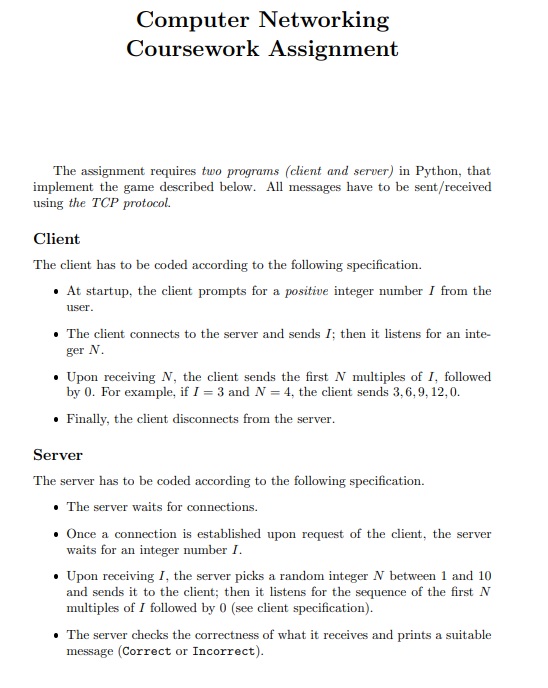 Solved Computer Networking Coursework Assignment The | Chegg.com