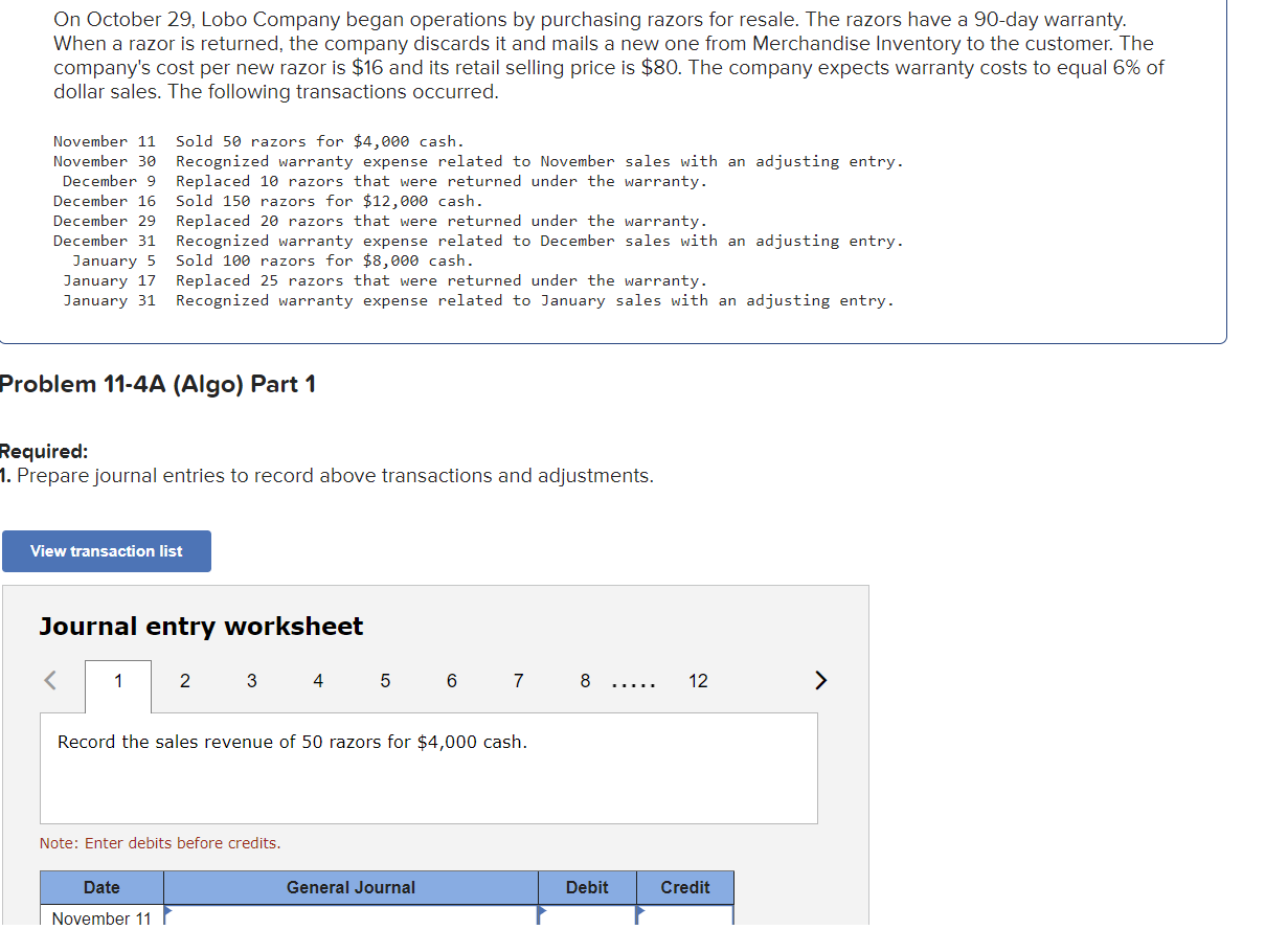 Solved Problem 11-4A (Algo) ﻿Part 1Required:Prepare Journal | Chegg.com