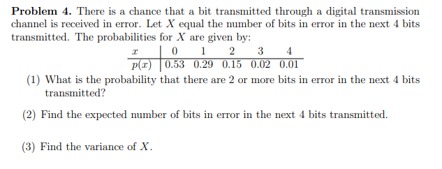 Solved Problem 4. There is a chance that a bit transmitted | Chegg.com