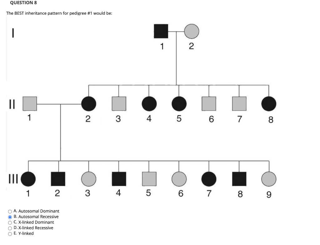 Solved QUESTION 8 The BEST inheritance pattern for pedigree | Chegg.com